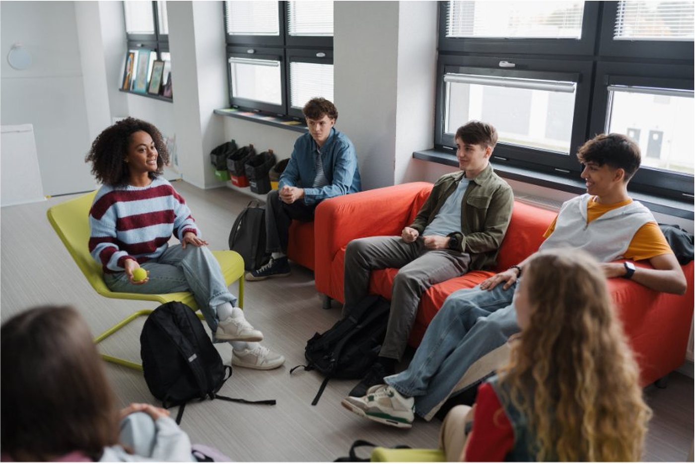 Young people in a group session in an informal setting